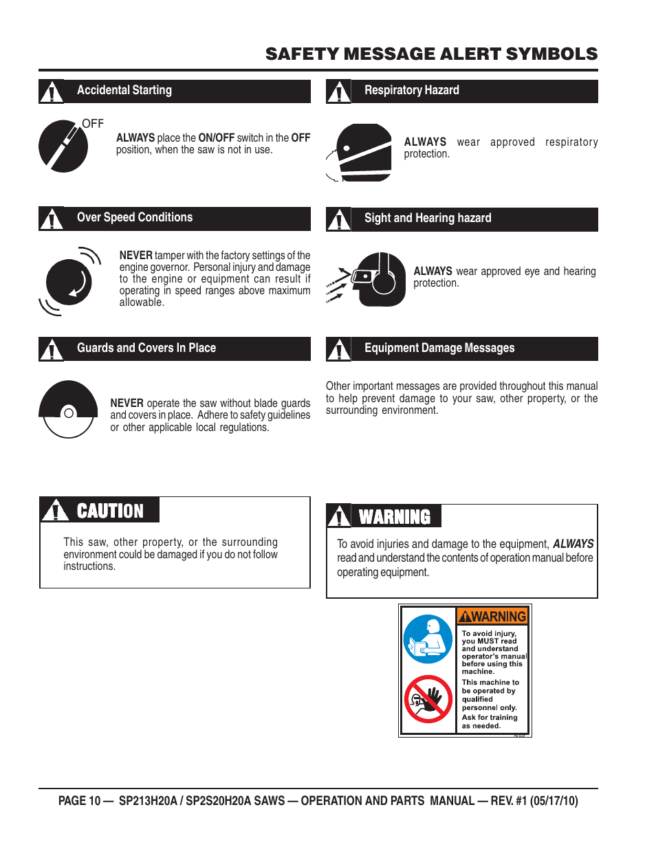 Cauti, Cauti caution, Warning | Multiquip SP2S20H20A User Manual | Page 10 / 160