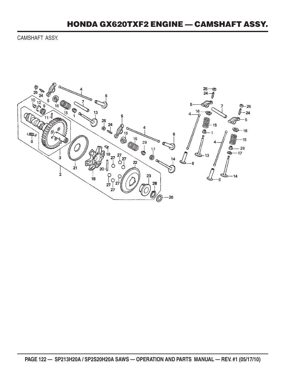 Honda gx620txf2 engine — camshaft assy | Multiquip SP2S20H20A User Manual | Page 122 / 160