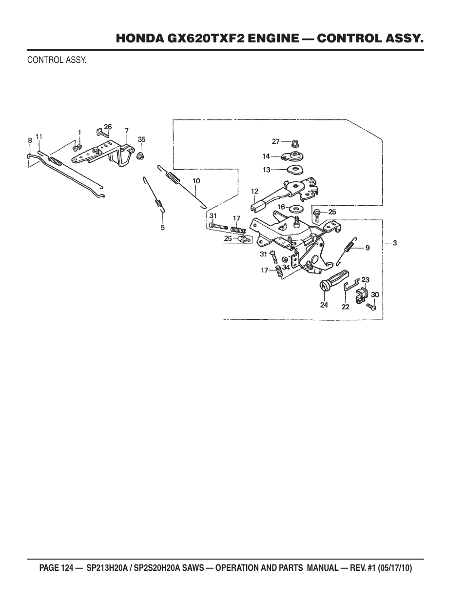 Honda gx620txf2 engine — control assy | Multiquip SP2S20H20A User Manual | Page 124 / 160