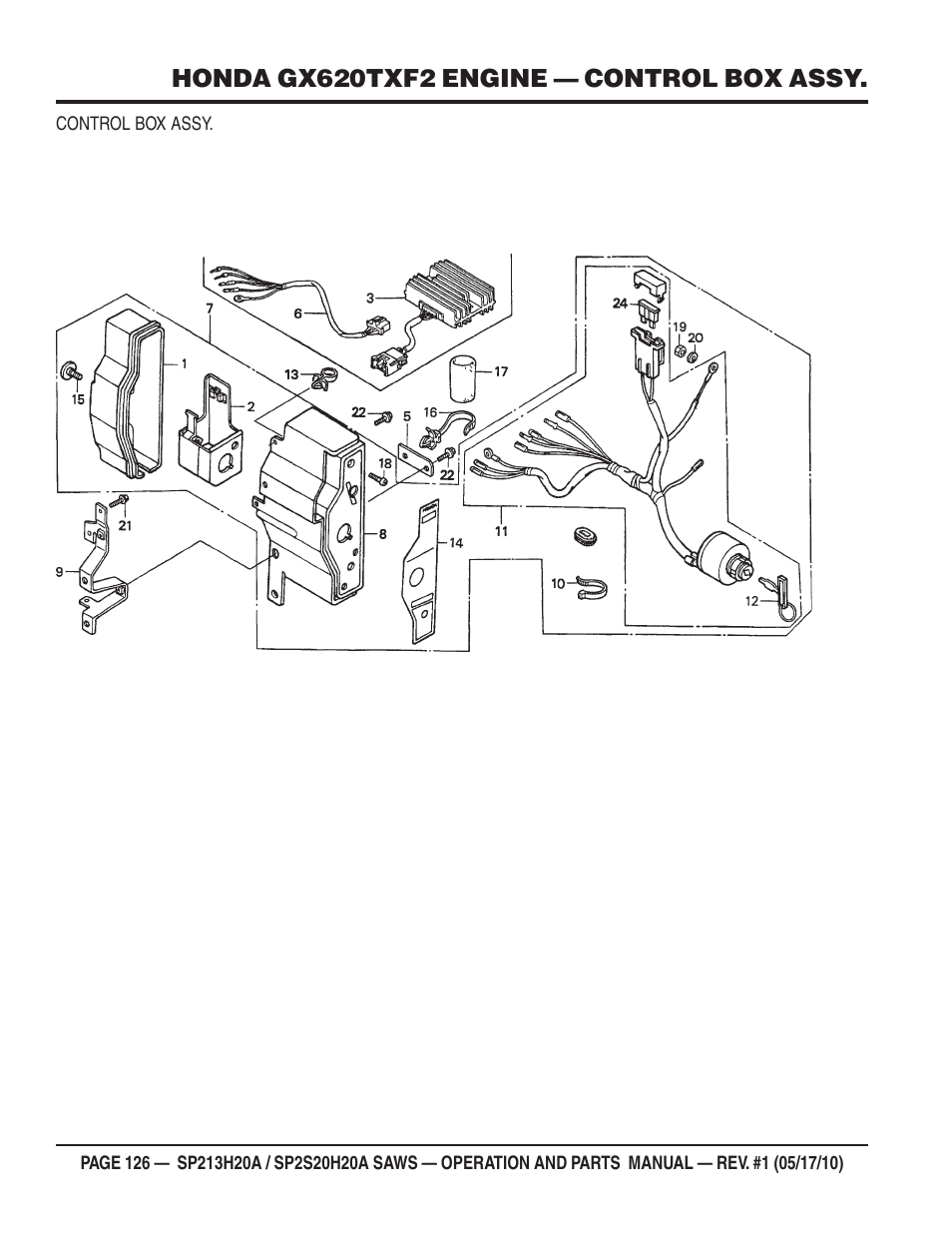 Honda gx620txf2 engine — control box assy | Multiquip SP2S20H20A User Manual | Page 126 / 160