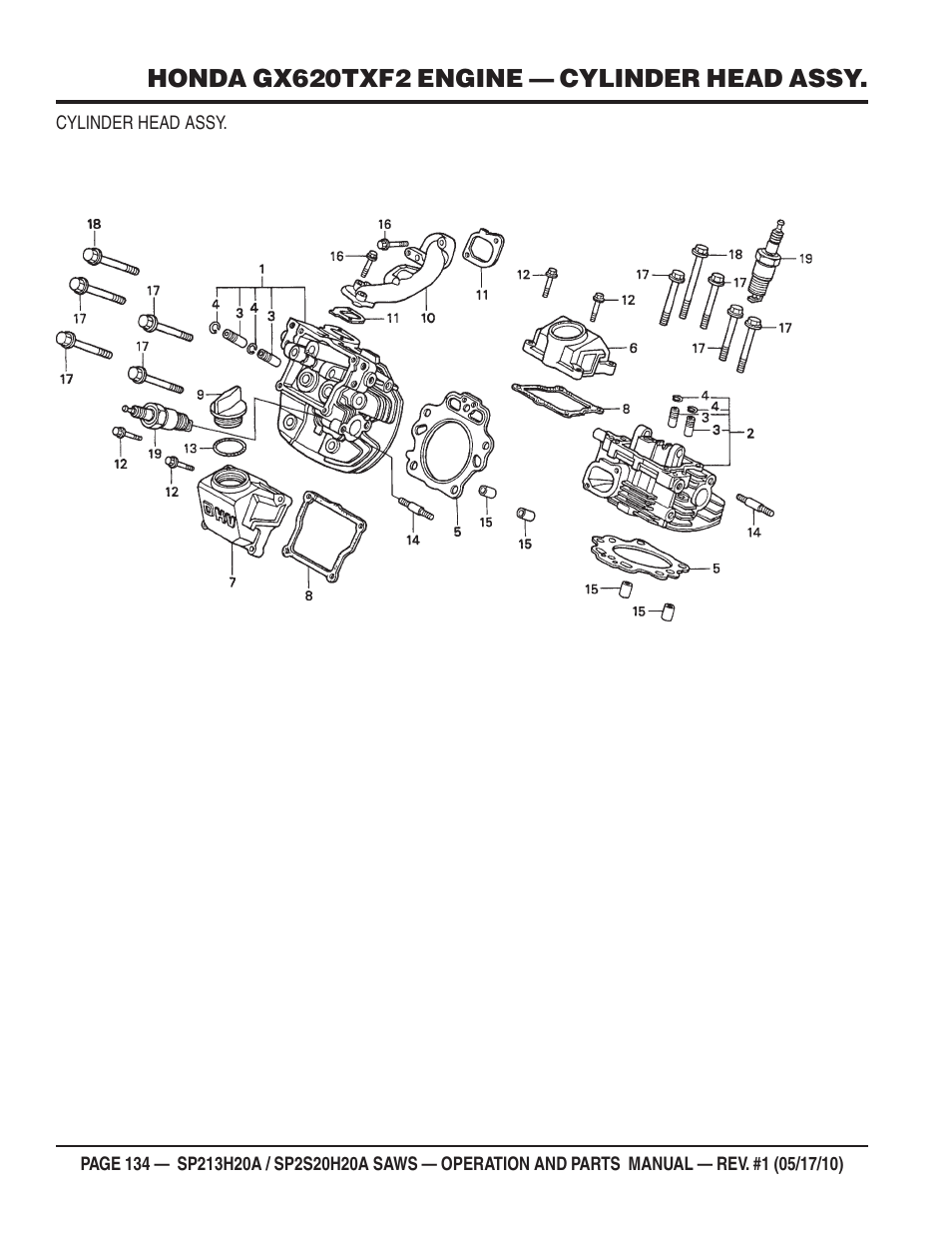 Honda gx620txf2 engine — cylinder head assy | Multiquip SP2S20H20A User Manual | Page 134 / 160