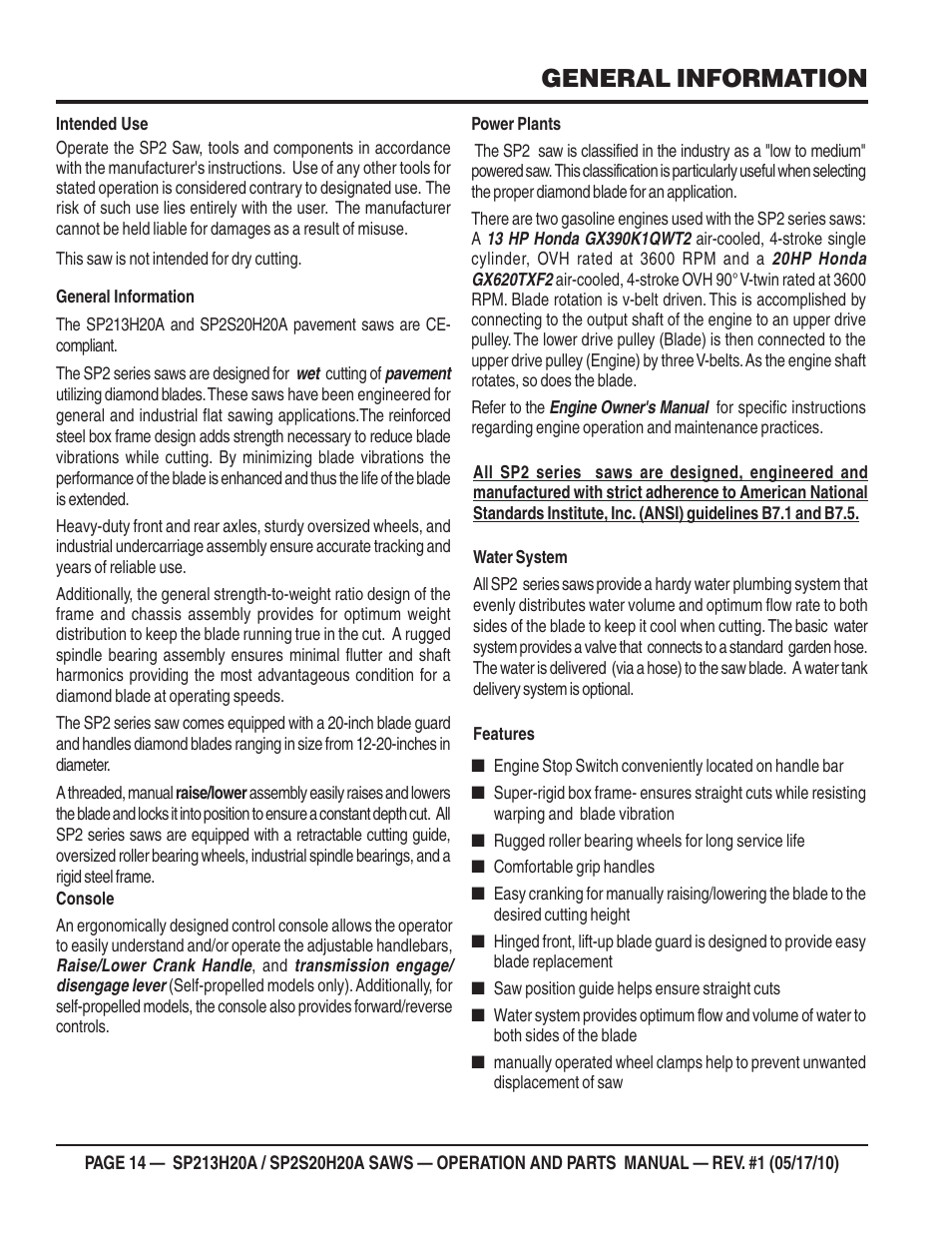 General information | Multiquip SP2S20H20A User Manual | Page 14 / 160