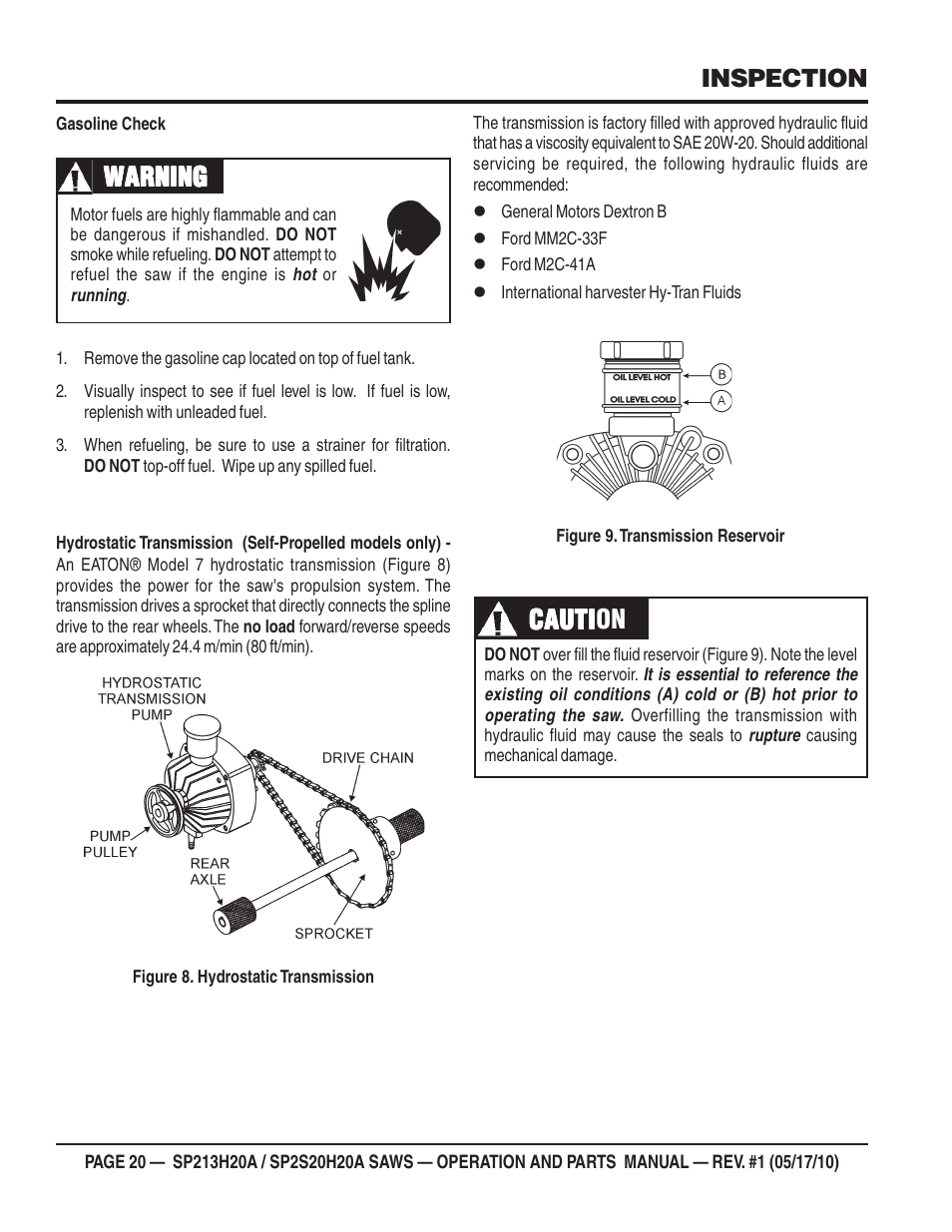 Cauti, Cauti caution, Warning | Inspection | Multiquip SP2S20H20A User Manual | Page 20 / 160