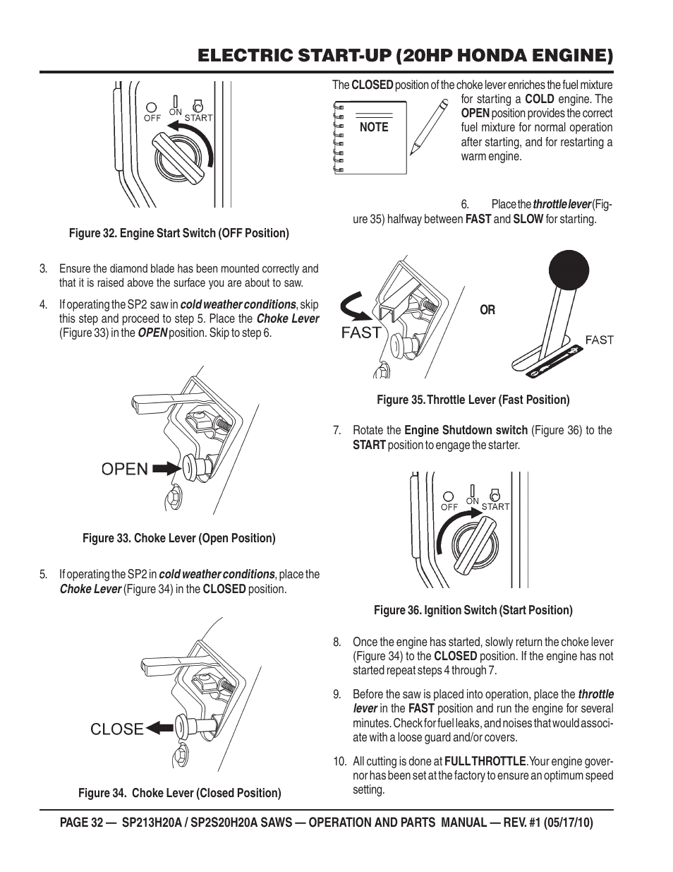 Electric start-up (20hp honda engine) | Multiquip SP2S20H20A User Manual | Page 32 / 160