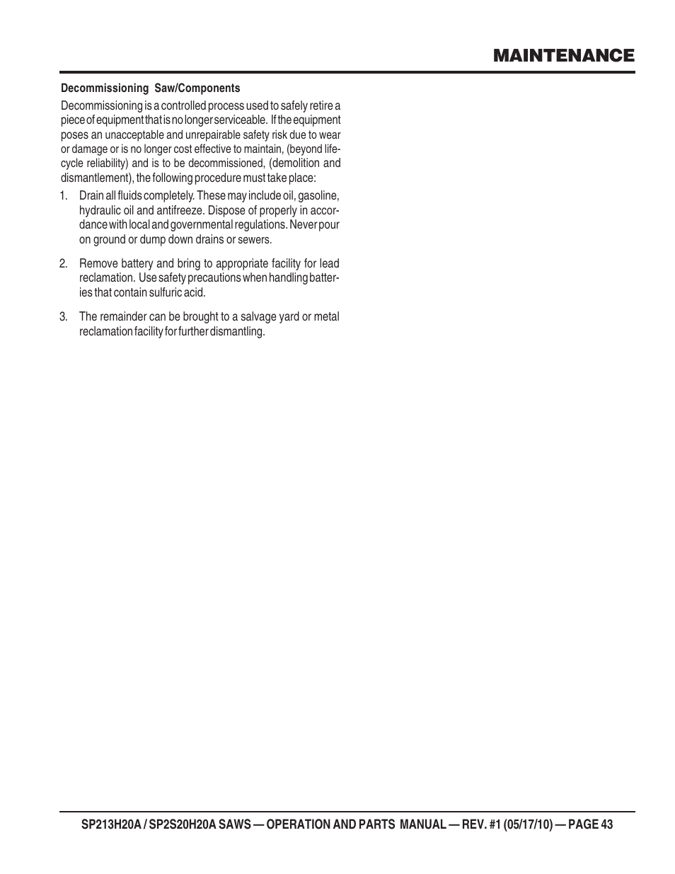 Maintenance | Multiquip SP2S20H20A User Manual | Page 43 / 160