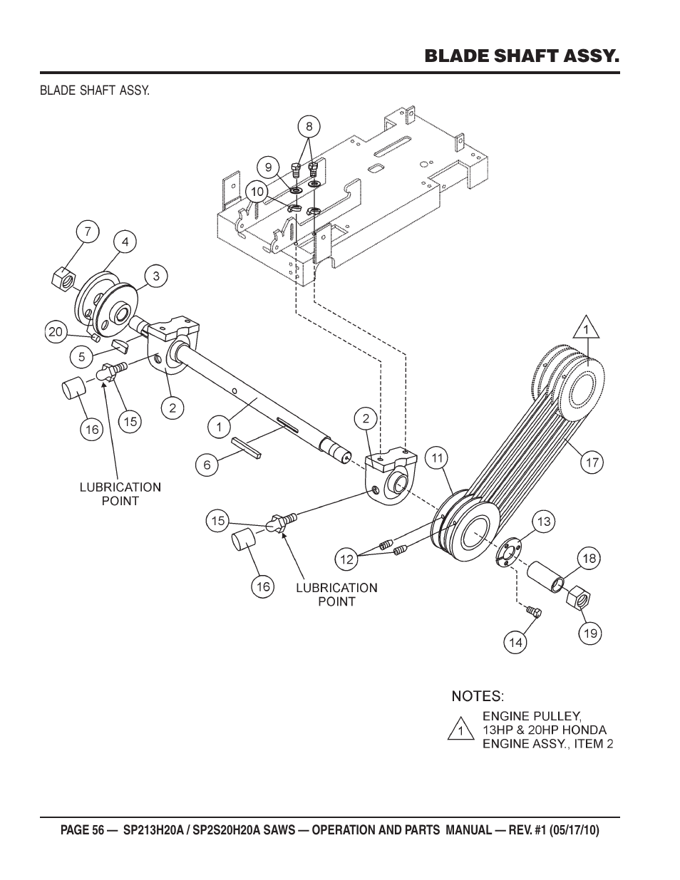 Blade shaft assy | Multiquip SP2S20H20A User Manual | Page 56 / 160