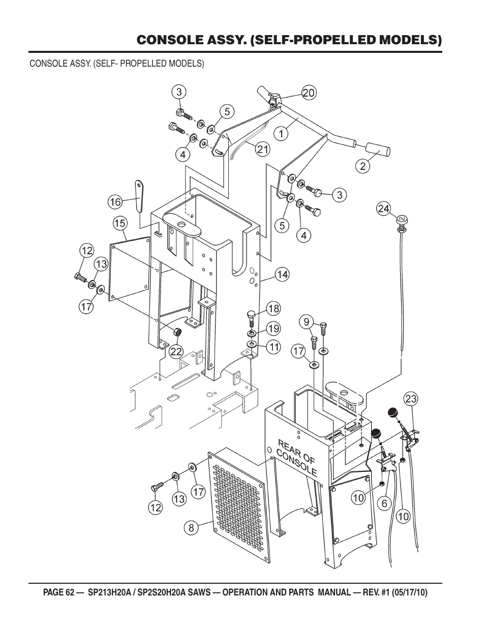 Console assy. (self-propelled models) | Multiquip SP2S20H20A User Manual | Page 62 / 160