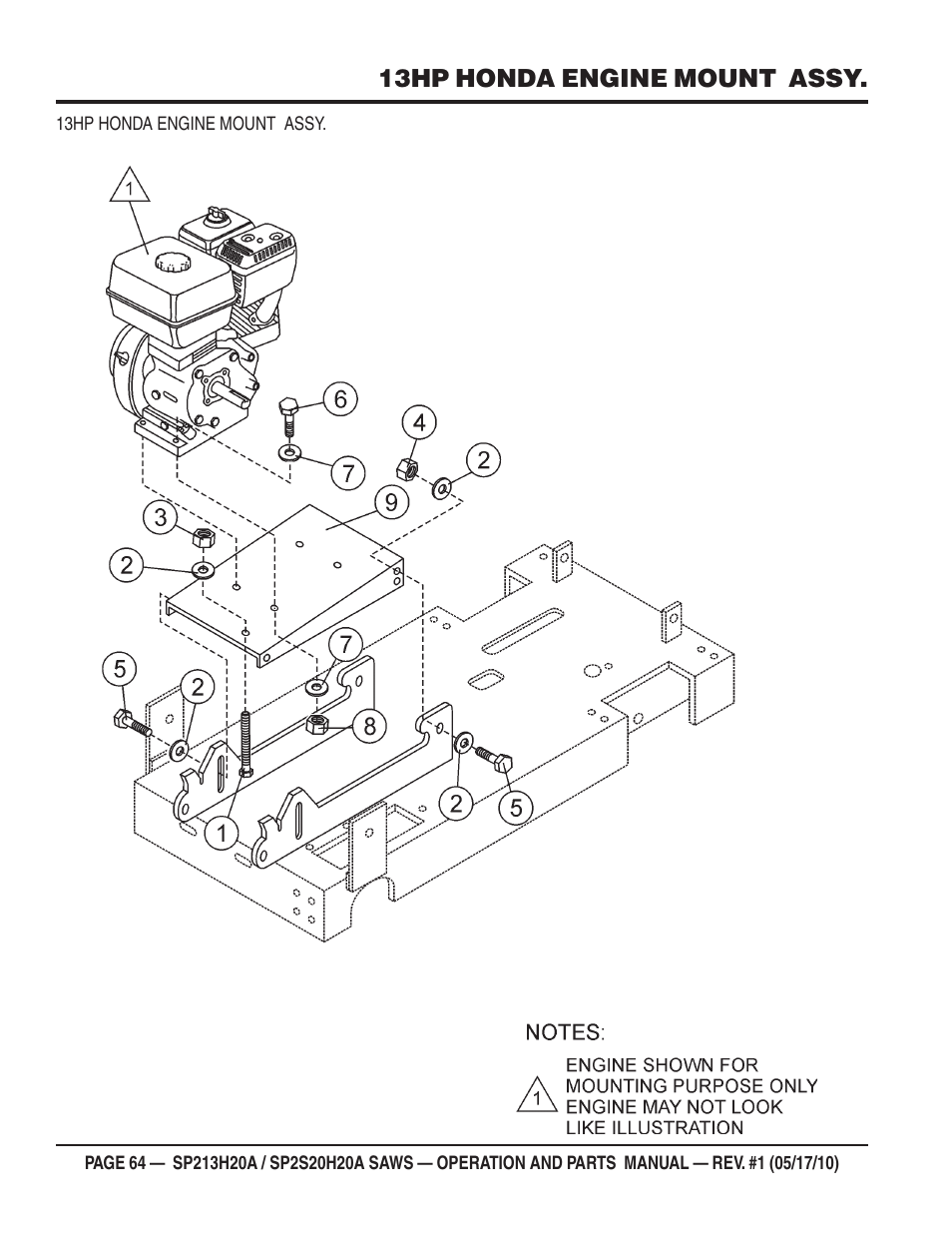 13hp honda engine mount assy | Multiquip SP2S20H20A User Manual | Page 64 / 160