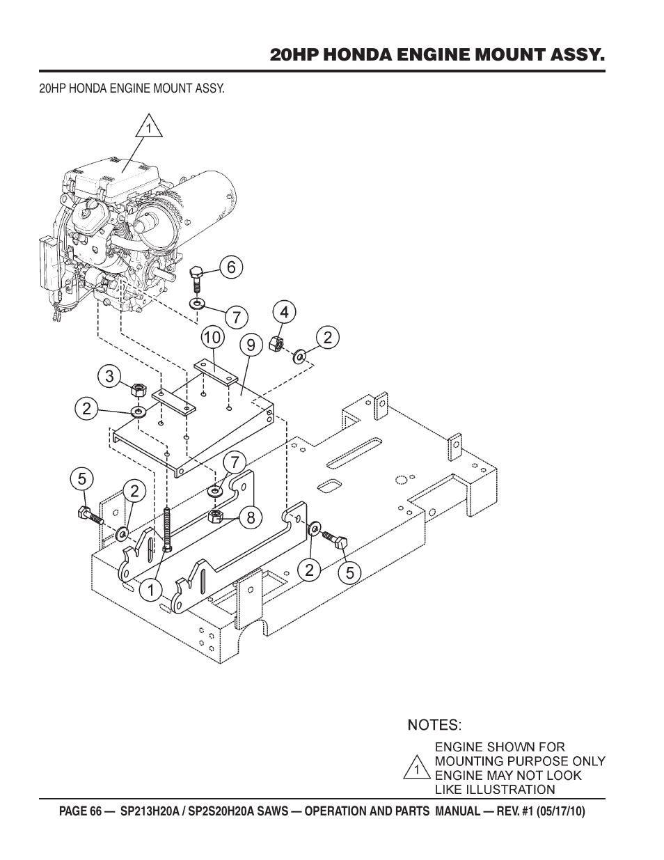 20hp honda engine mount assy | Multiquip SP2S20H20A User Manual | Page 66 / 160