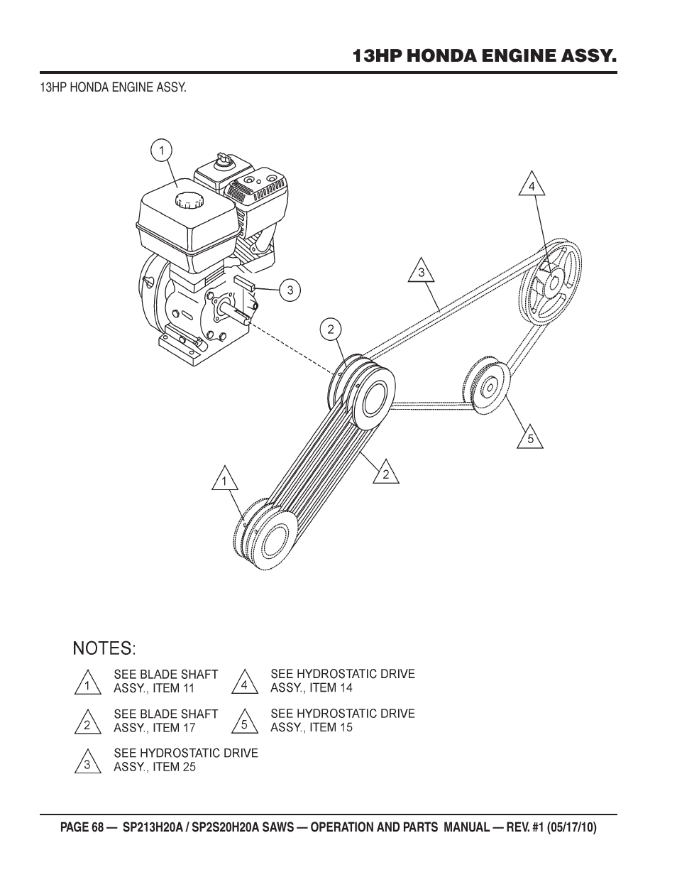 13hp honda engine assy | Multiquip SP2S20H20A User Manual | Page 68 / 160