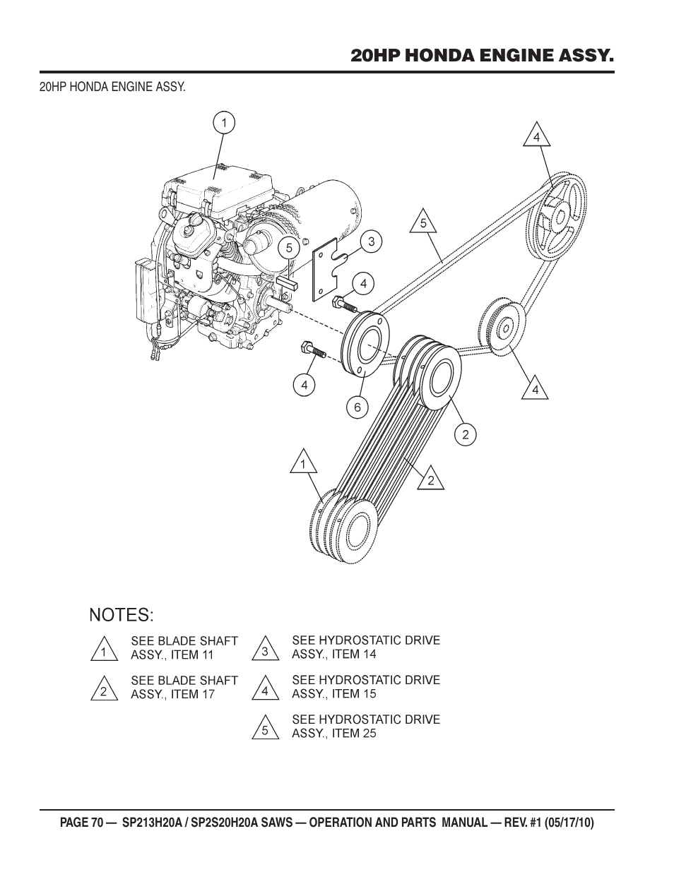 20hp honda engine assy | Multiquip SP2S20H20A User Manual | Page 70 / 160