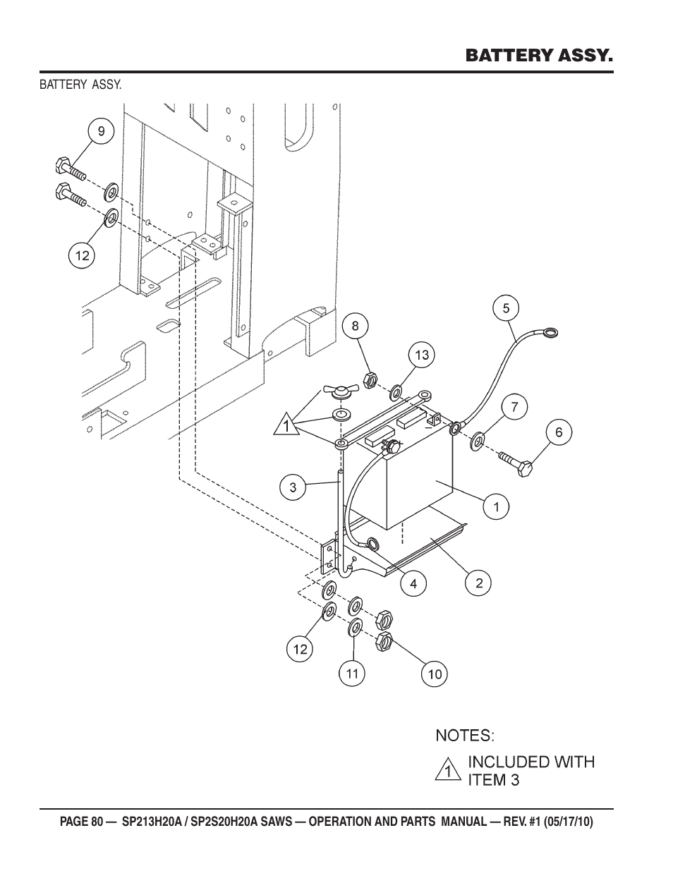Battery assy | Multiquip SP2S20H20A User Manual | Page 80 / 160