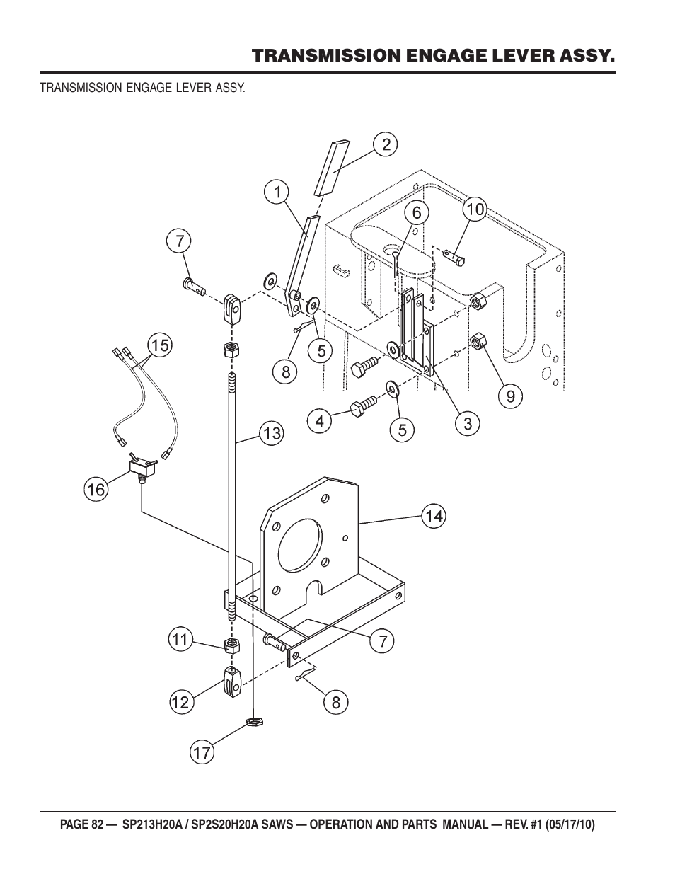 Transmission engage lever assy | Multiquip SP2S20H20A User Manual | Page 82 / 160