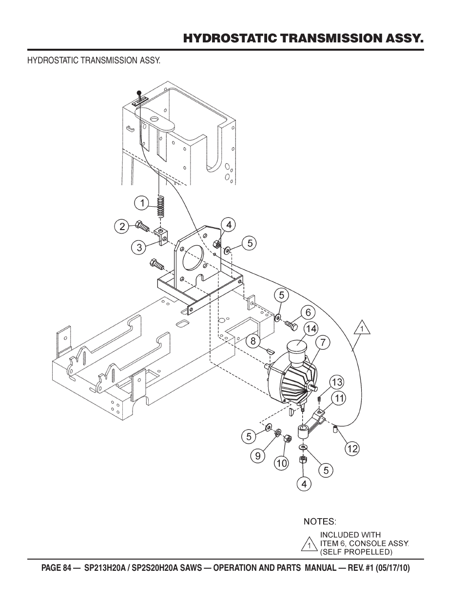 Hydrostatic transmission assy | Multiquip SP2S20H20A User Manual | Page 84 / 160