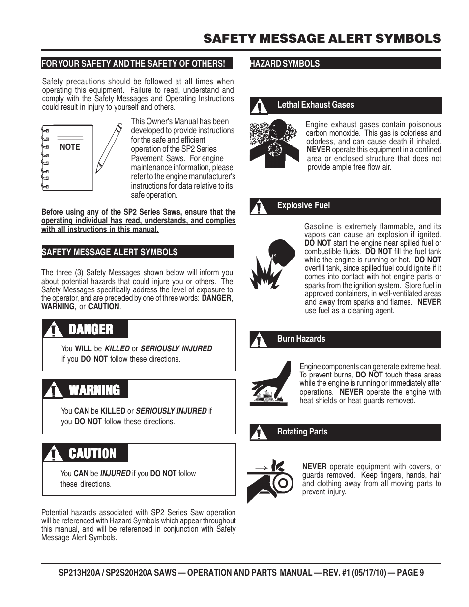 Cauti, Safety message alert symbols | Multiquip SP2S20H20A User Manual | Page 9 / 160