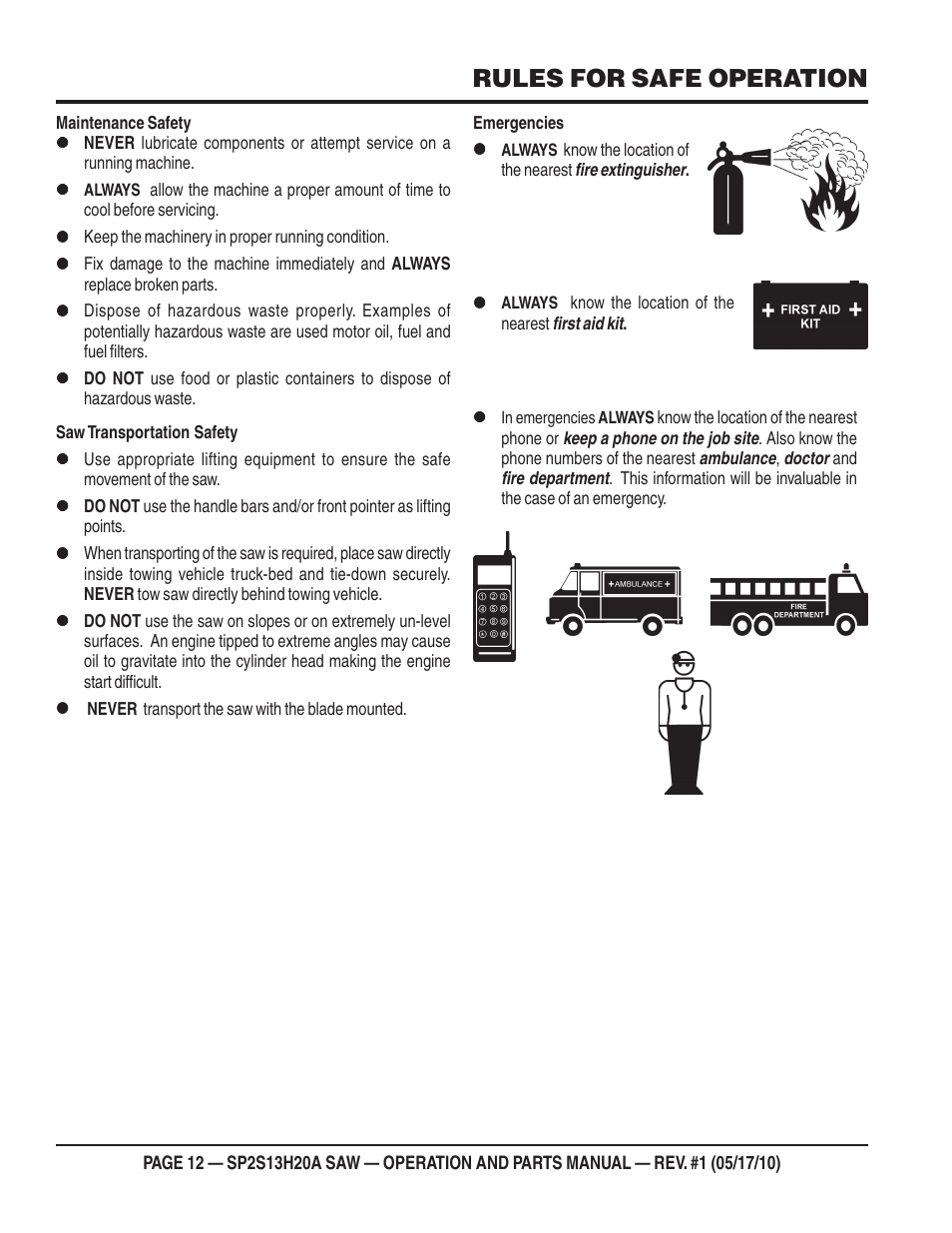 Rules for safe operation | Multiquip SP2S13H20A User Manual | Page 12 / 108