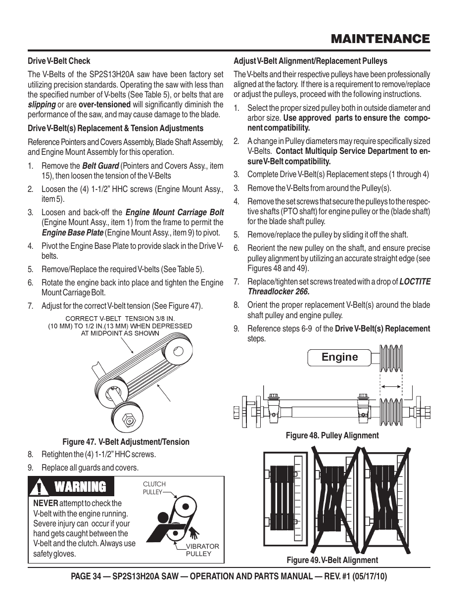 Warning, Maintenance | Multiquip SP2S13H20A User Manual | Page 34 / 108
