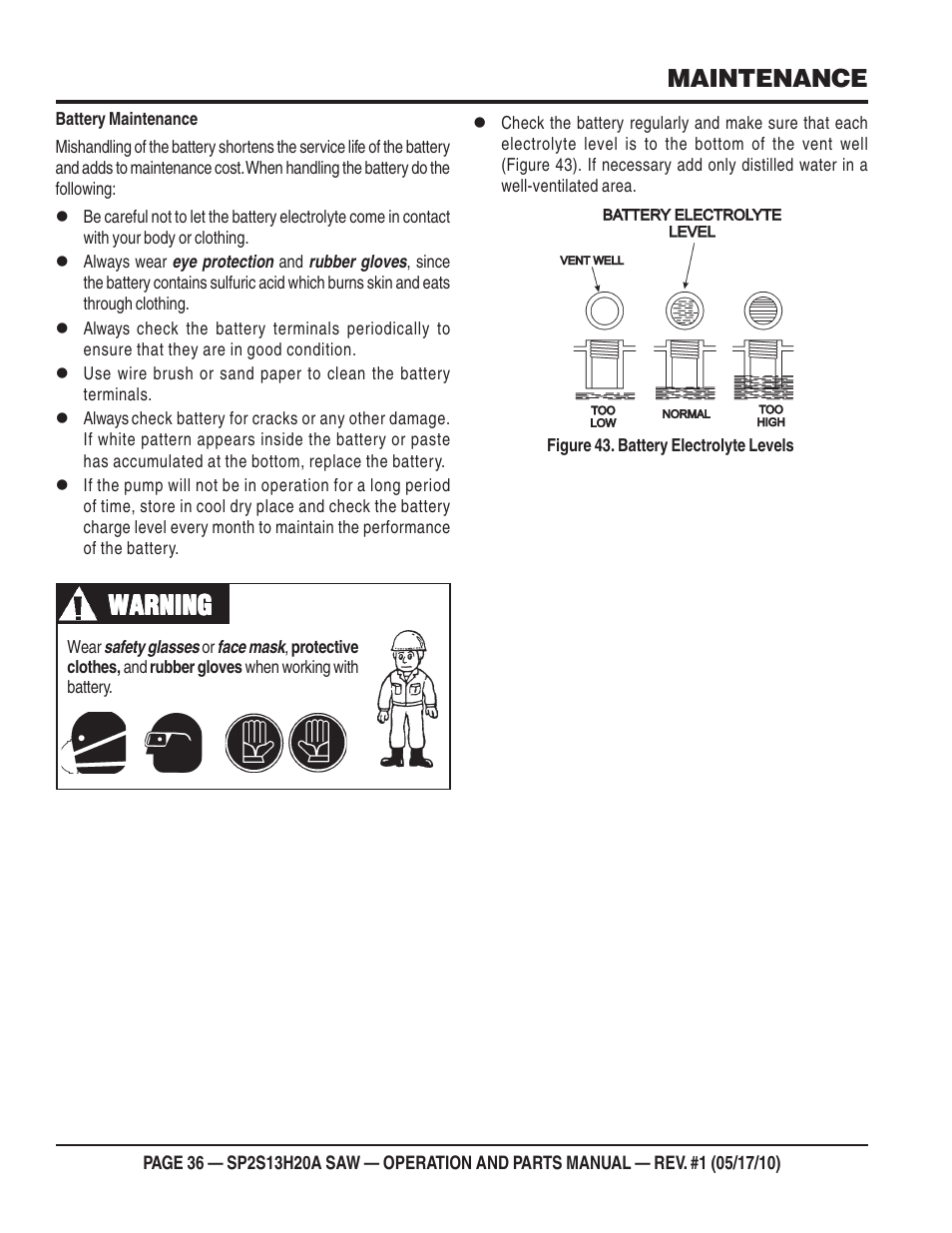 Warning, Maintenance | Multiquip SP2S13H20A User Manual | Page 36 / 108