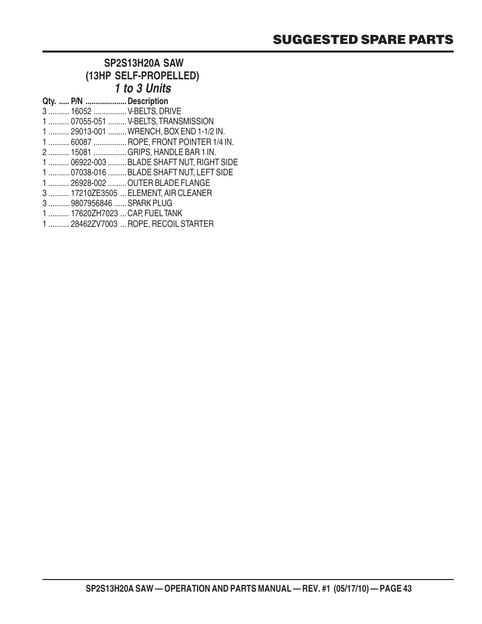1 to 3 units | Multiquip SP2S13H20A User Manual | Page 43 / 108