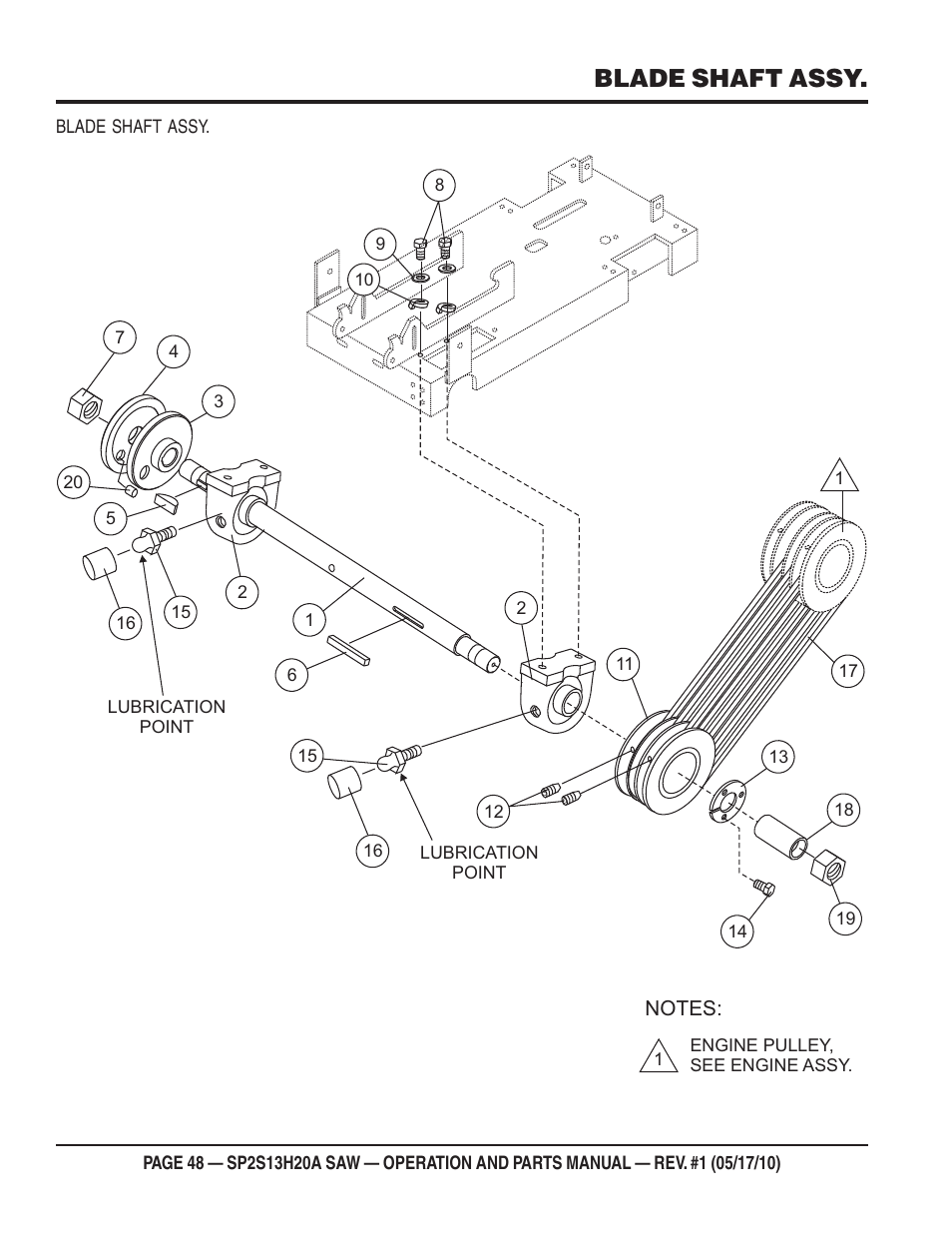 Blade shaft assy | Multiquip SP2S13H20A User Manual | Page 48 / 108