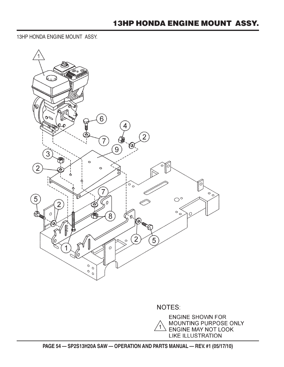 13hp honda engine mount assy | Multiquip SP2S13H20A User Manual | Page 54 / 108