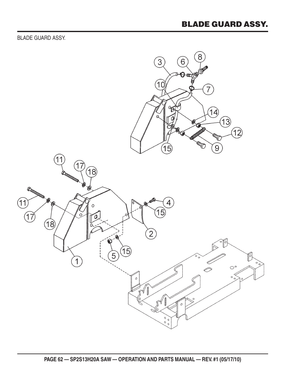 Blade guard assy | Multiquip SP2S13H20A User Manual | Page 62 / 108