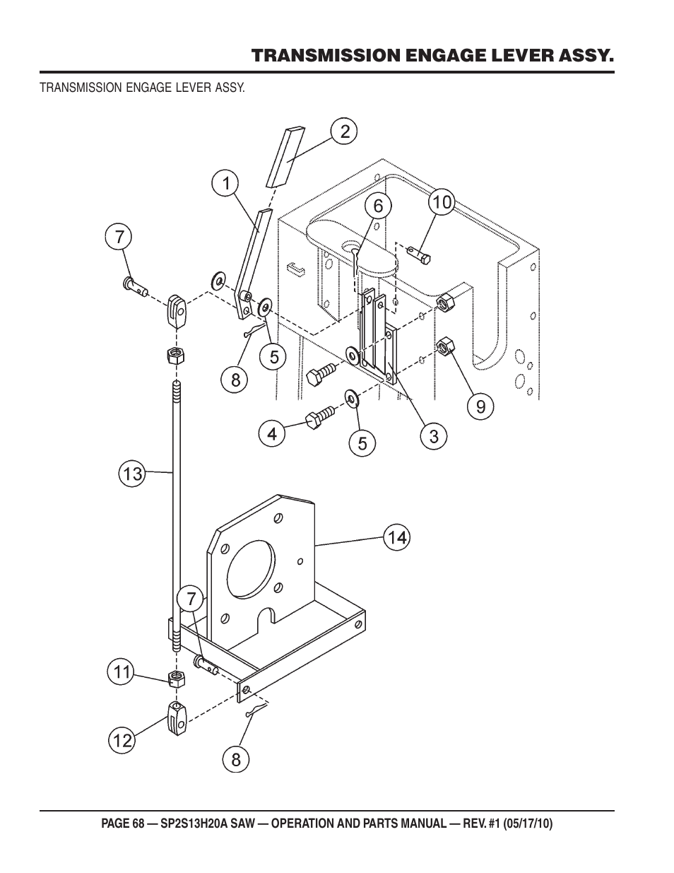 Transmission engage lever assy | Multiquip SP2S13H20A User Manual | Page 68 / 108