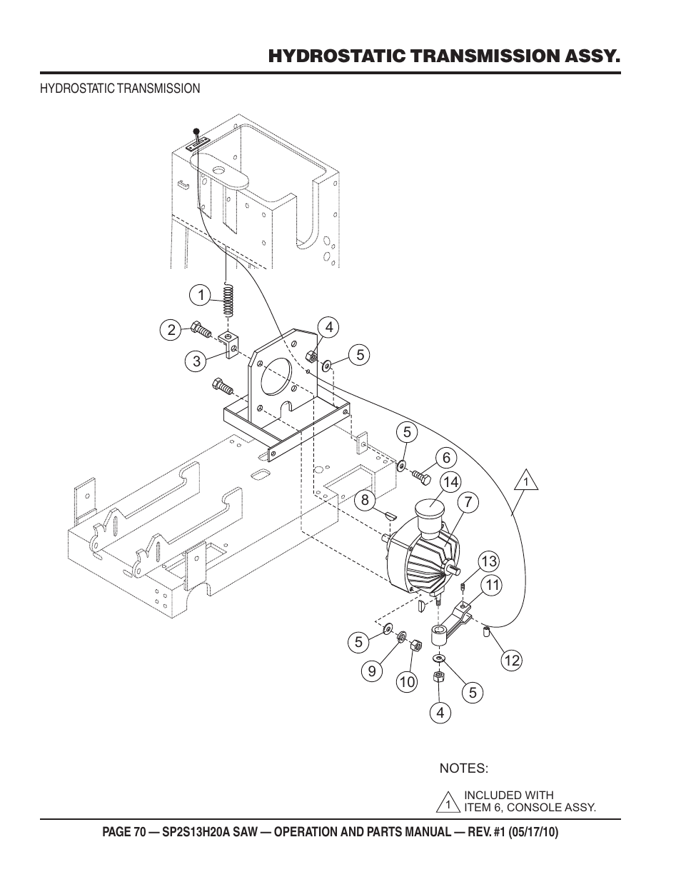 Hydrostatic transmission assy | Multiquip SP2S13H20A User Manual | Page 70 / 108