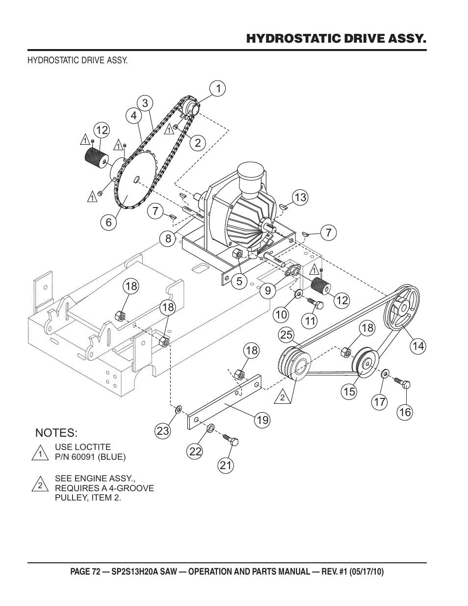 Hydrostatic drive assy | Multiquip SP2S13H20A User Manual | Page 72 / 108