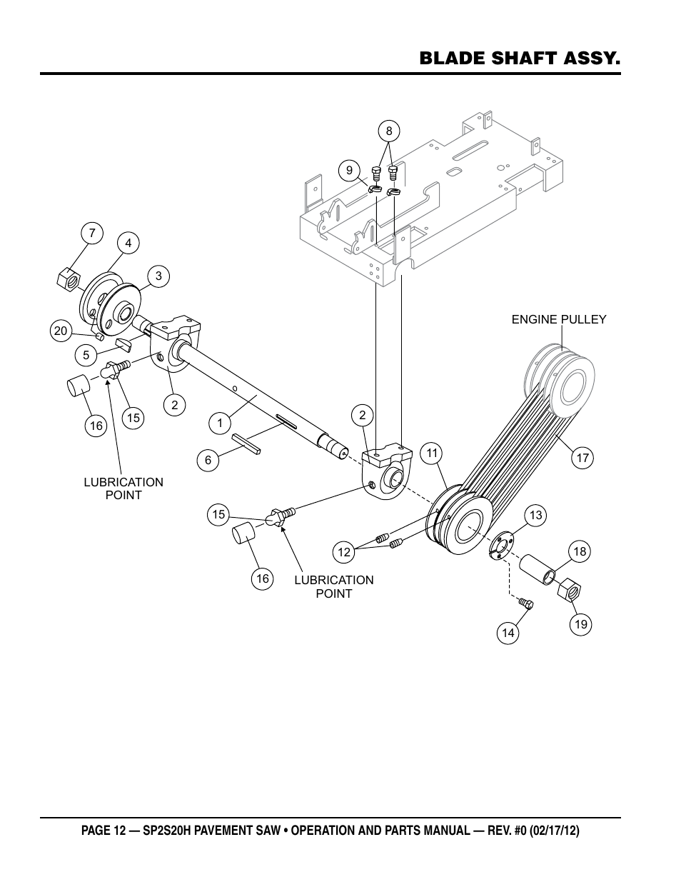 Blade shaft assy | Multiquip SP2S20H User Manual | Page 12 / 40