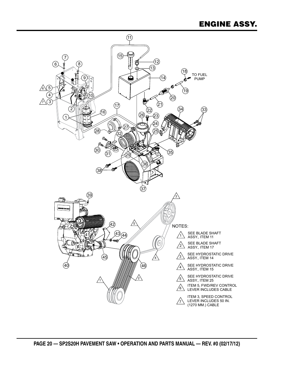 Engine assy | Multiquip SP2S20H User Manual | Page 20 / 40