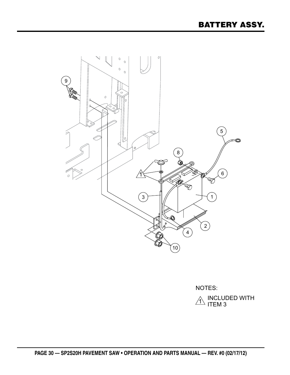 Battery assy | Multiquip SP2S20H User Manual | Page 30 / 40