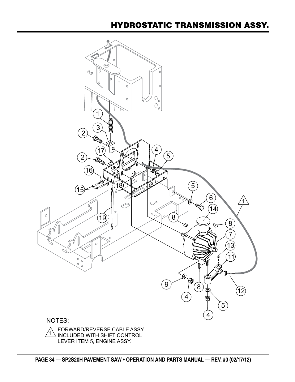 Hydrostatic transmission assy | Multiquip SP2S20H User Manual | Page 34 / 40