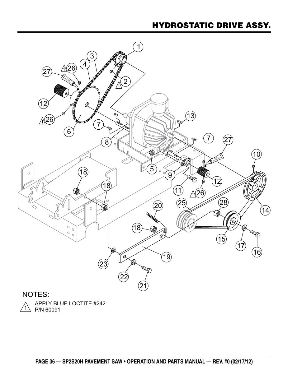 Hydrostatic drive assy | Multiquip SP2S20H User Manual | Page 36 / 40