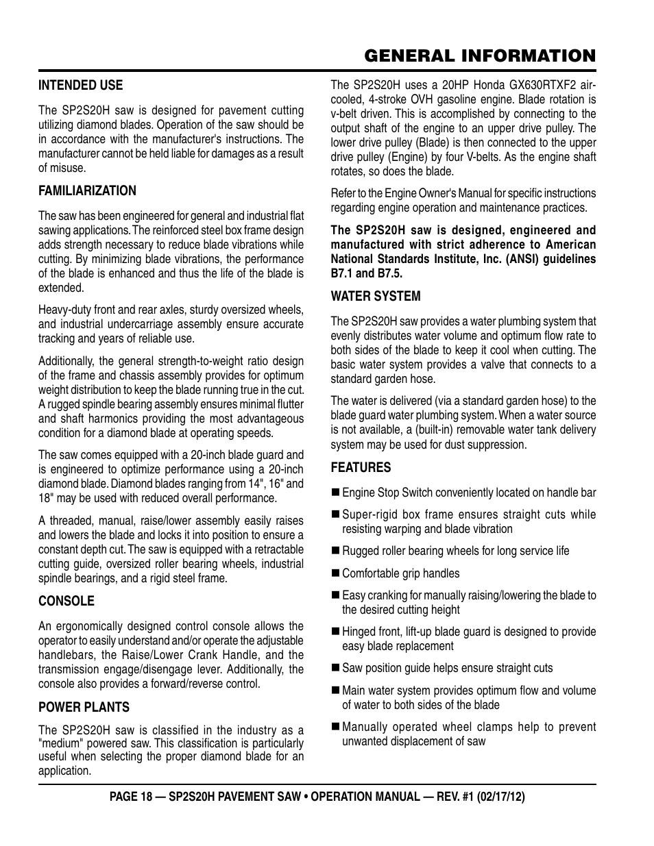 General information | Multiquip SP2S20H User Manual | Page 18 / 50