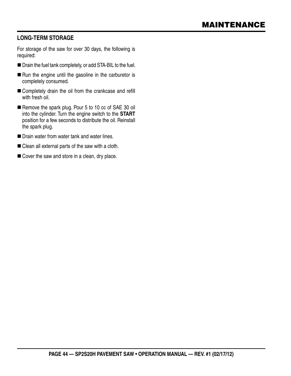 Maintenance | Multiquip SP2S20H User Manual | Page 44 / 50