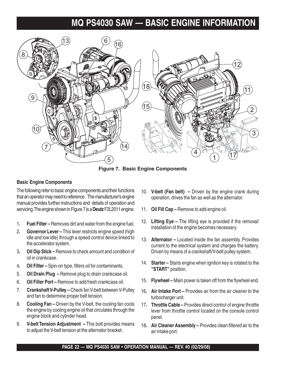 Mq ps4030 saw — basic engine information | Multiquip PS403030 User Manual | Page 22 / 62