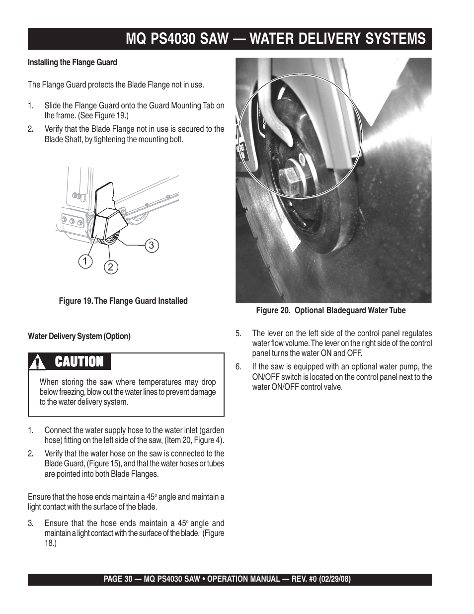 Mq ps4030 saw — water delivery systems, Caution | Multiquip PS403030 User Manual | Page 30 / 62