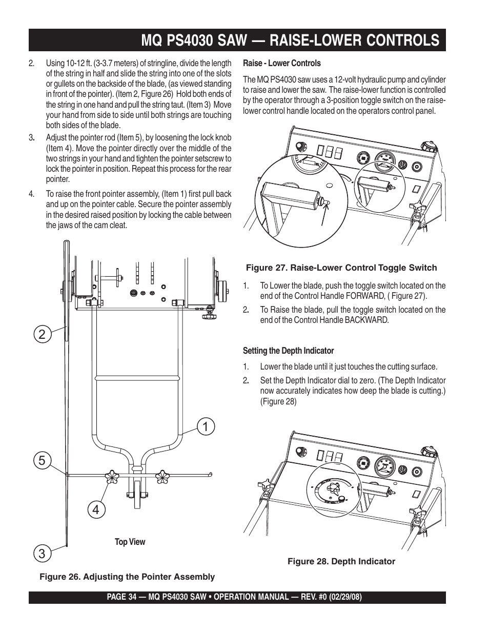 Mq ps4030 saw — raise-lower controls | Multiquip PS403030 User Manual | Page 34 / 62