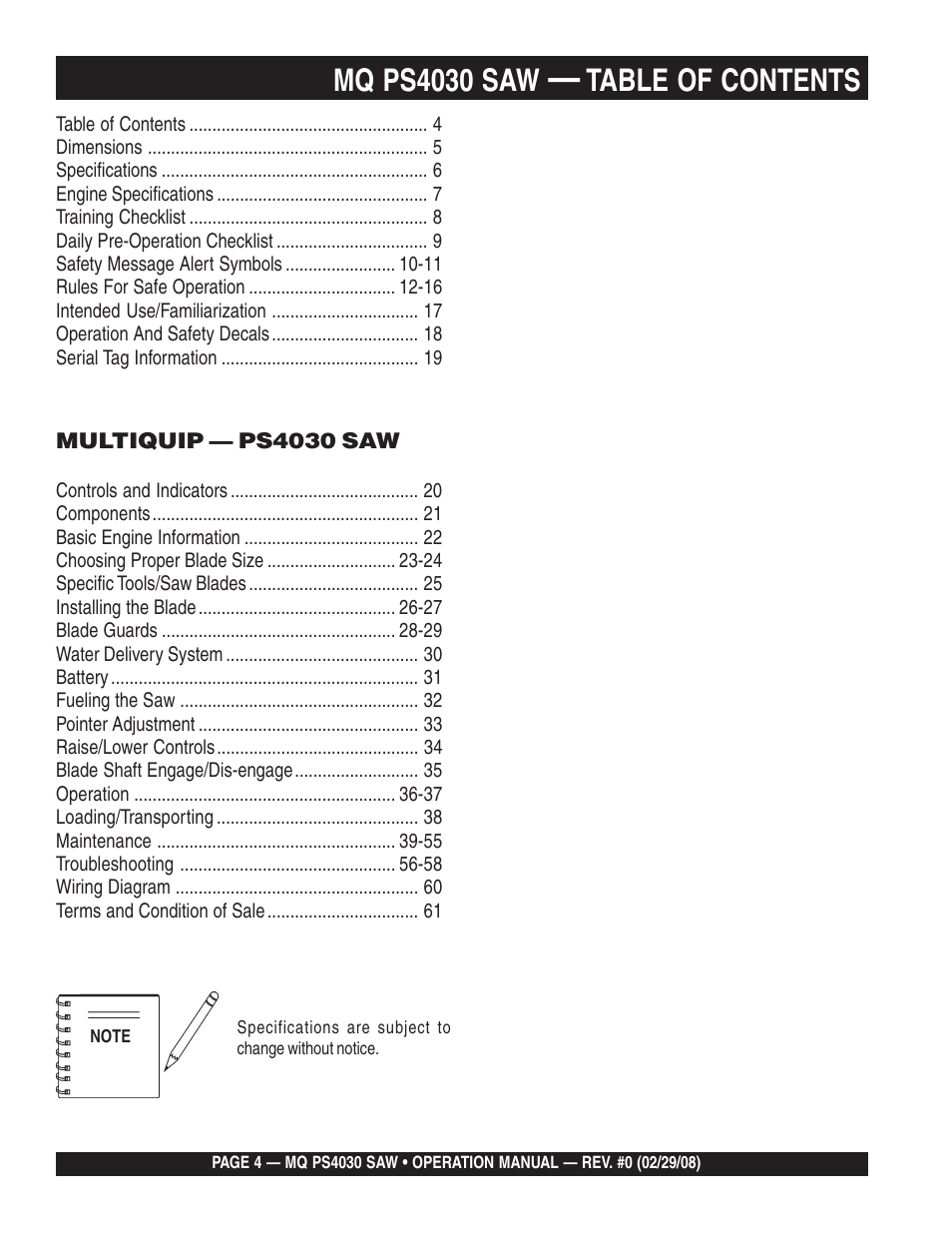 Multiquip PS403030 User Manual | Page 4 / 62