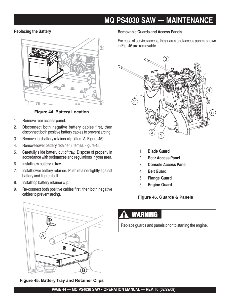 Mq ps4030 saw — maintenance, Warning | Multiquip PS403030 User Manual | Page 44 / 62