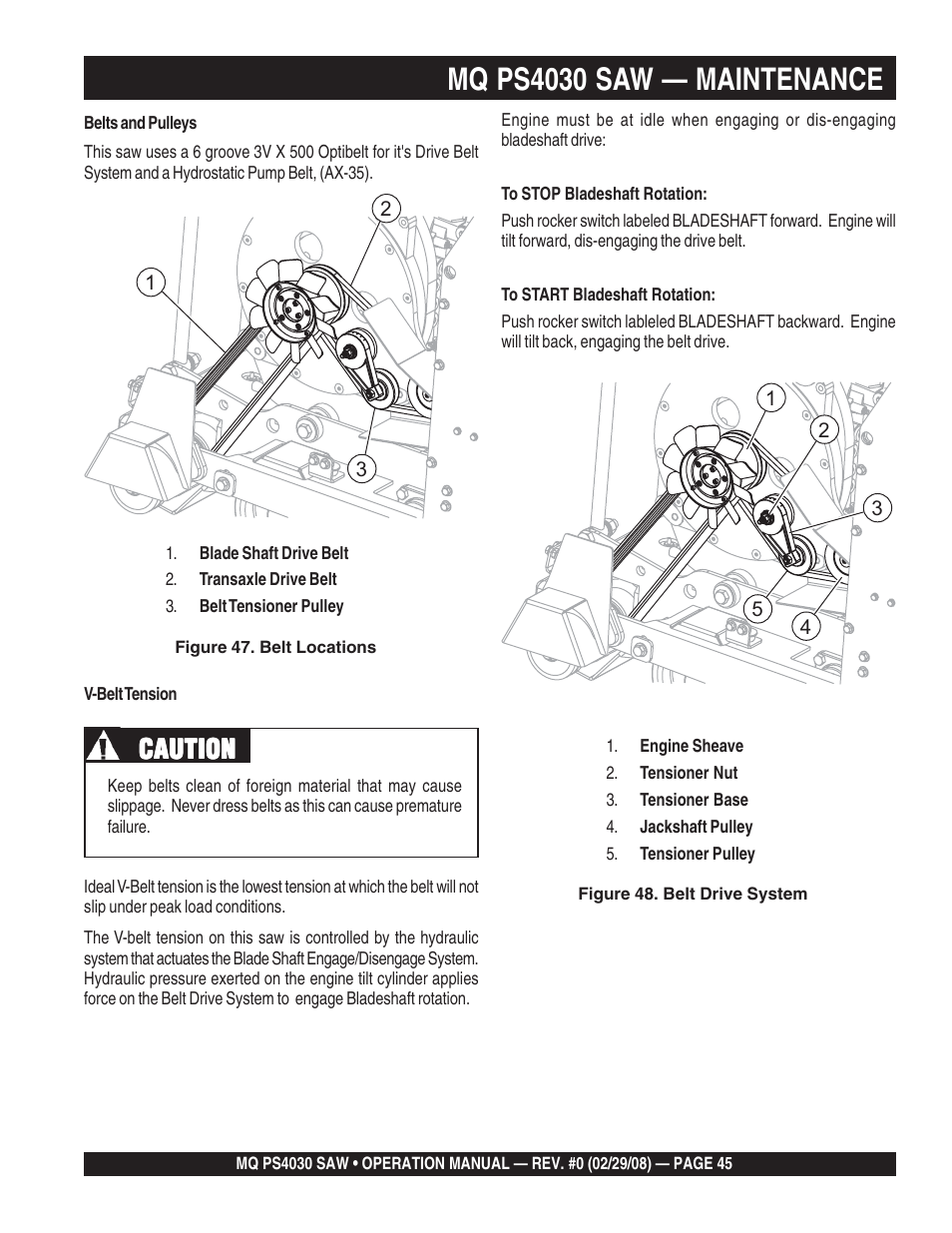 Mq ps4030 saw — maintenance, Caution | Multiquip PS403030 User Manual | Page 45 / 62