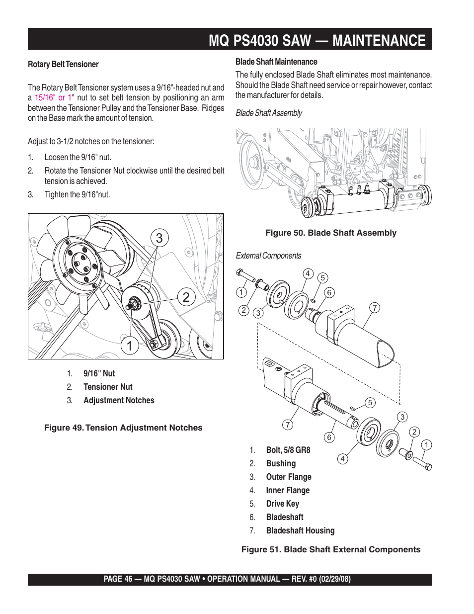 Mq ps4030 saw — maintenance | Multiquip PS403030 User Manual | Page 46 / 62