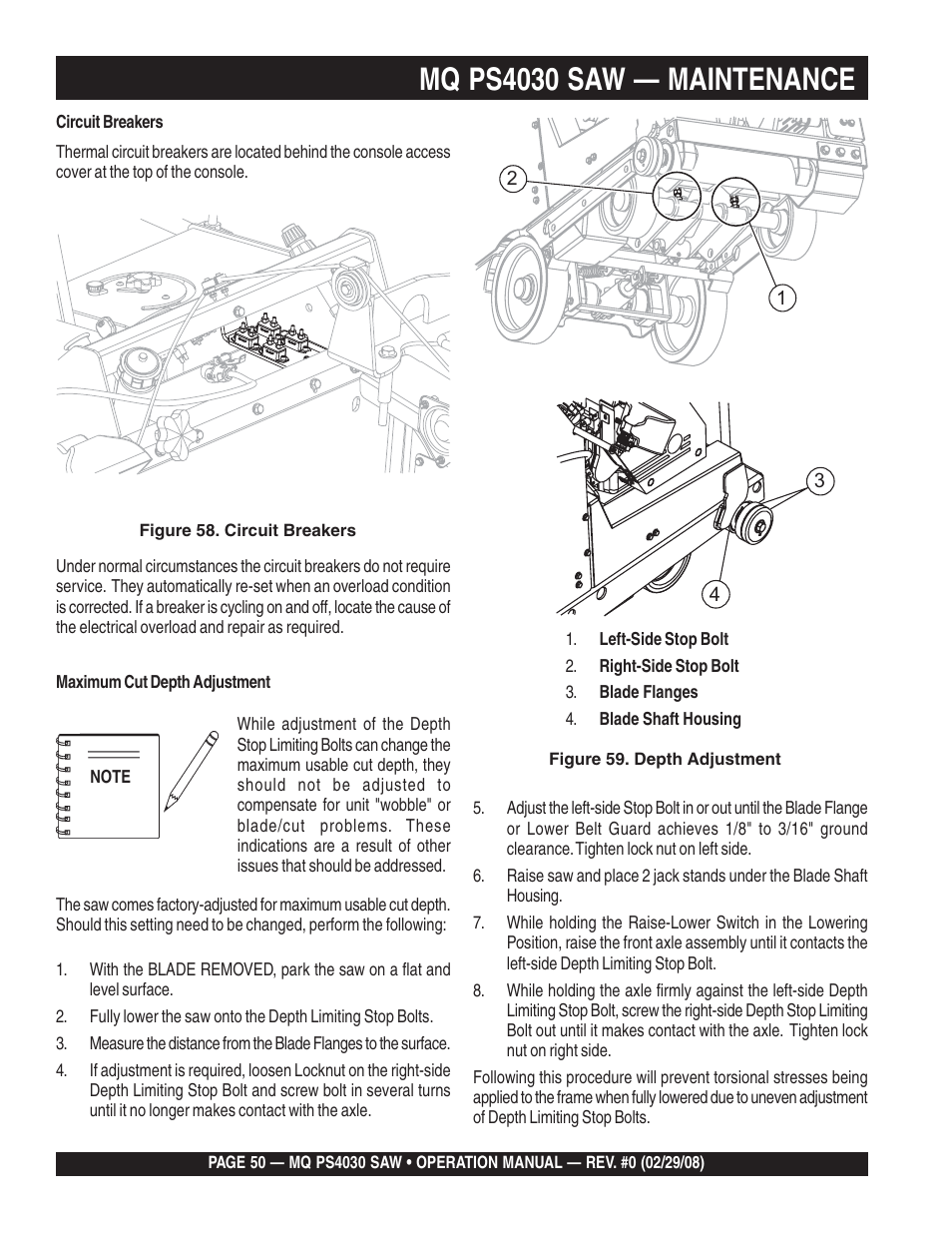 Mq ps4030 saw — maintenance | Multiquip PS403030 User Manual | Page 50 / 62