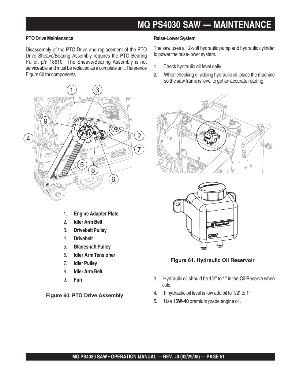 Mq ps4030 saw — maintenance | Multiquip PS403030 User Manual | Page 51 / 62