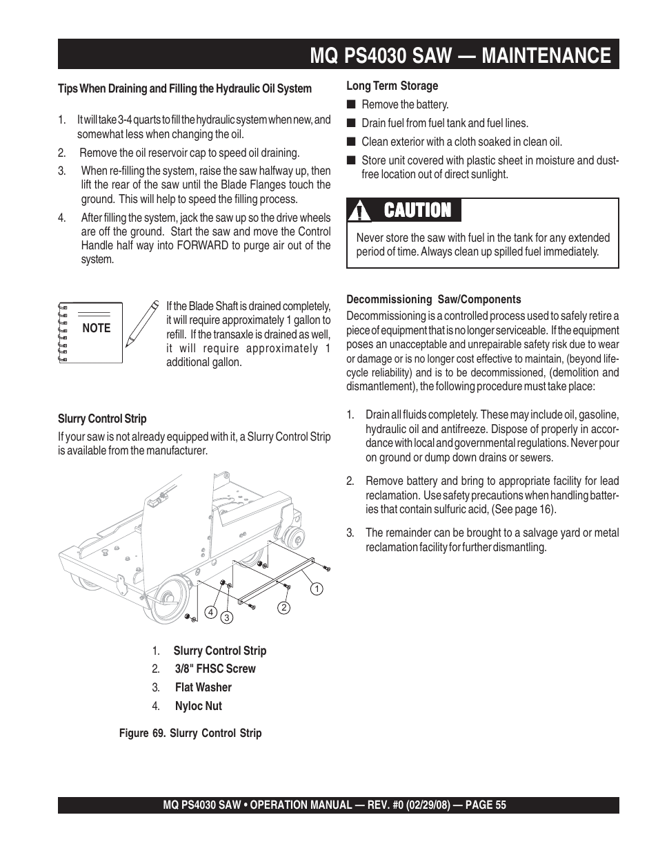 Mq ps4030 saw — maintenance, Caution | Multiquip PS403030 User Manual | Page 55 / 62