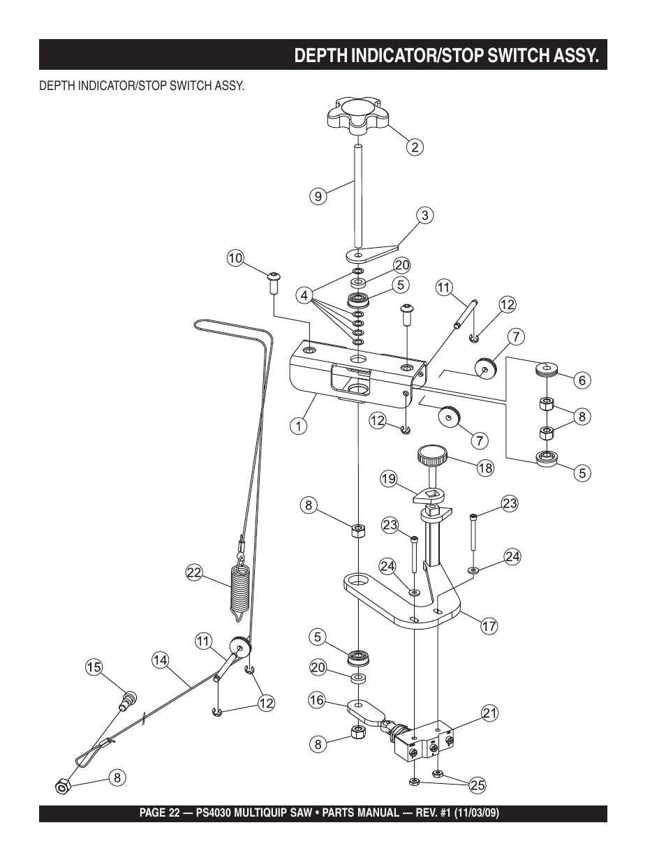 Depth indicator/stop switch assy | Multiquip PS403030 User Manual | Page 22 / 66