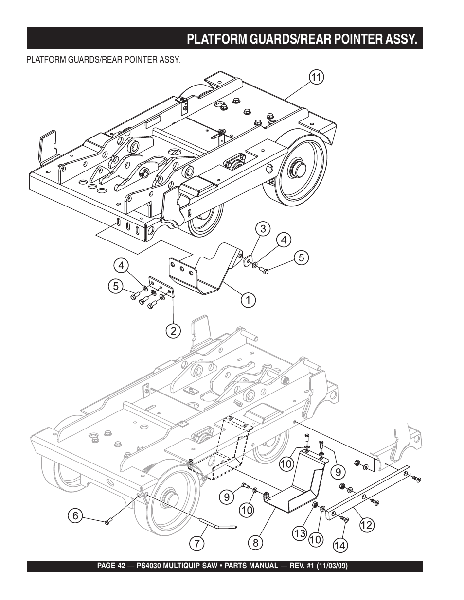 Platform guards/rear pointer assy | Multiquip PS403030 User Manual | Page 42 / 66