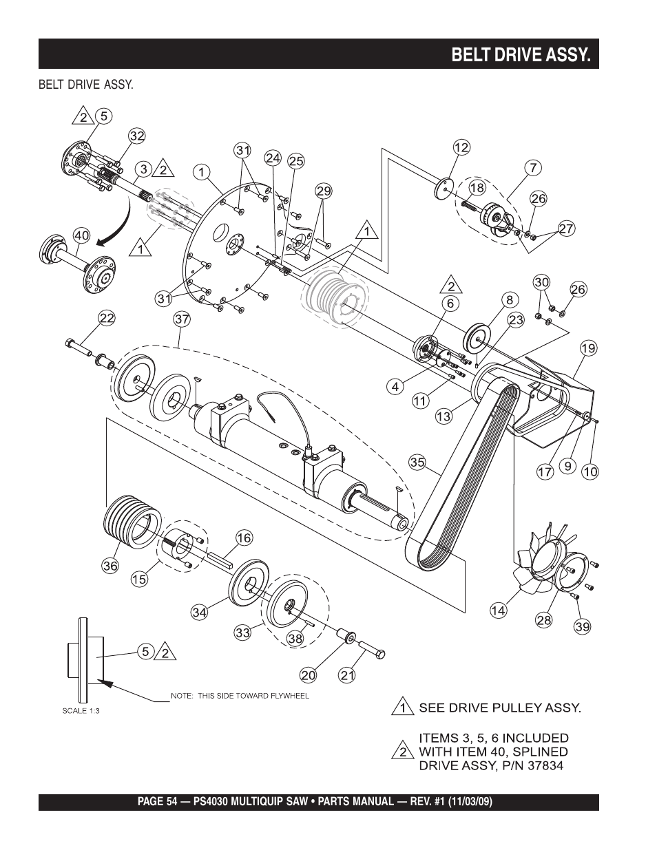 Belt drive assy | Multiquip PS403030 User Manual | Page 54 / 66