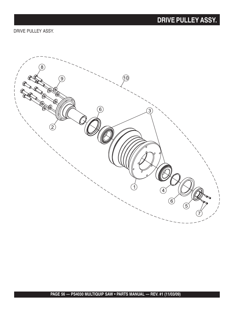 Drive pulley assy | Multiquip PS403030 User Manual | Page 56 / 66